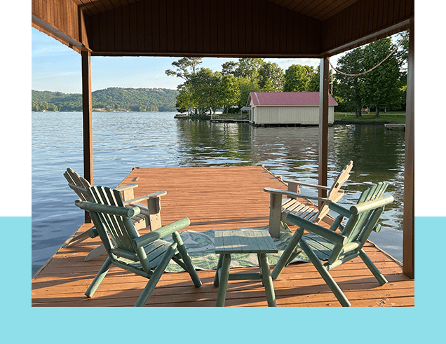 Wooden Balcony With Siting Place Next to River in Log Cabin