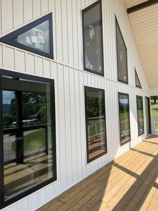 Windows with black boarders of a house